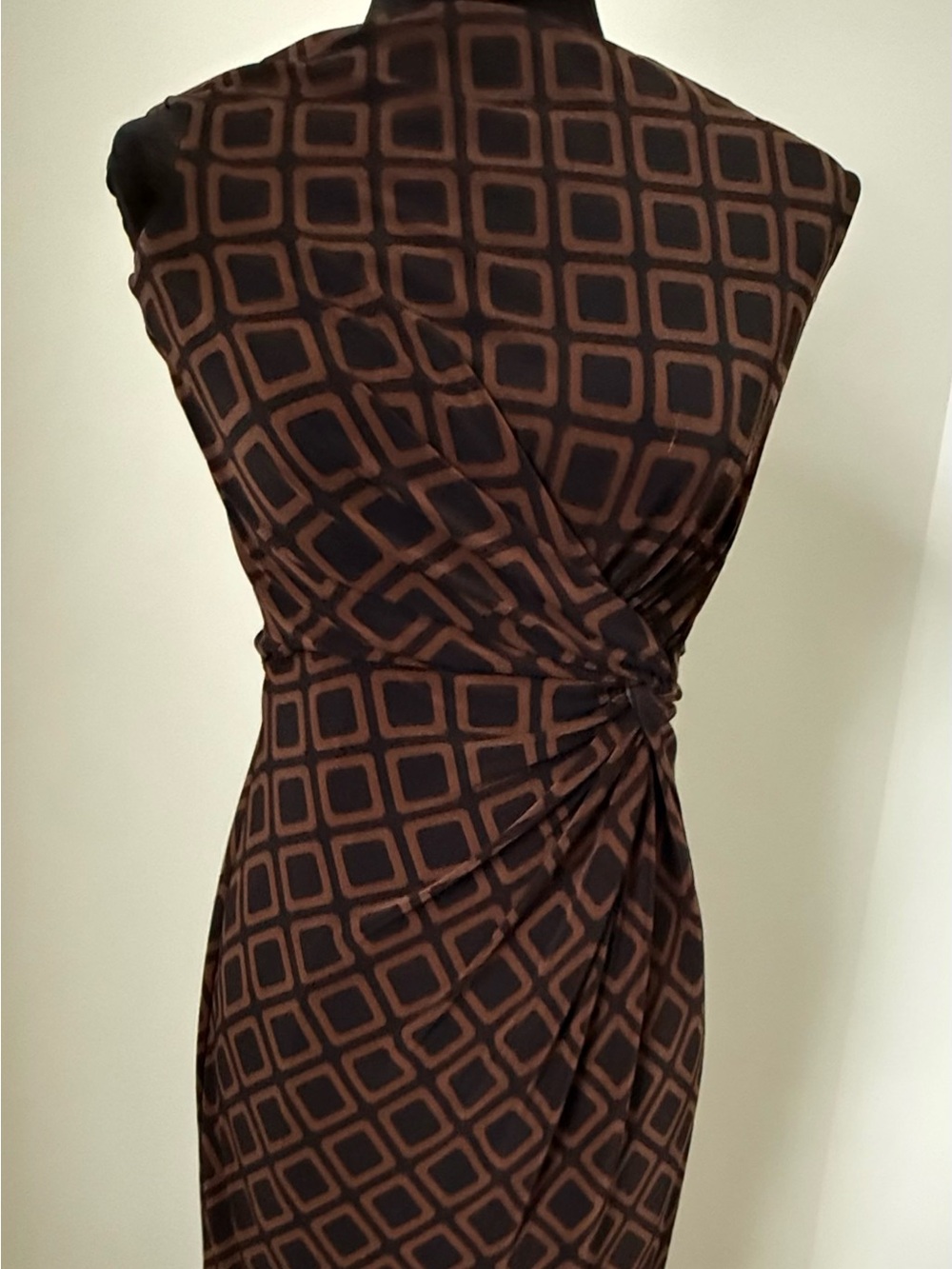 Ralph Lauren Twist Waist Sheath Dress Brown Black Geometric Size 4